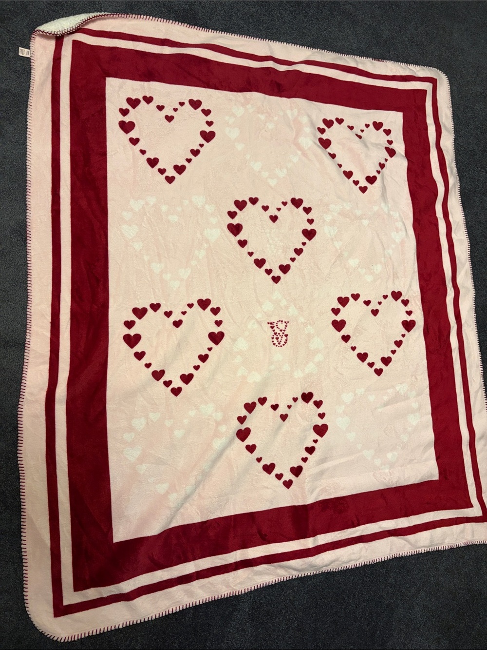Victoria's Secret Red and White Heart Motif Throw Blanket